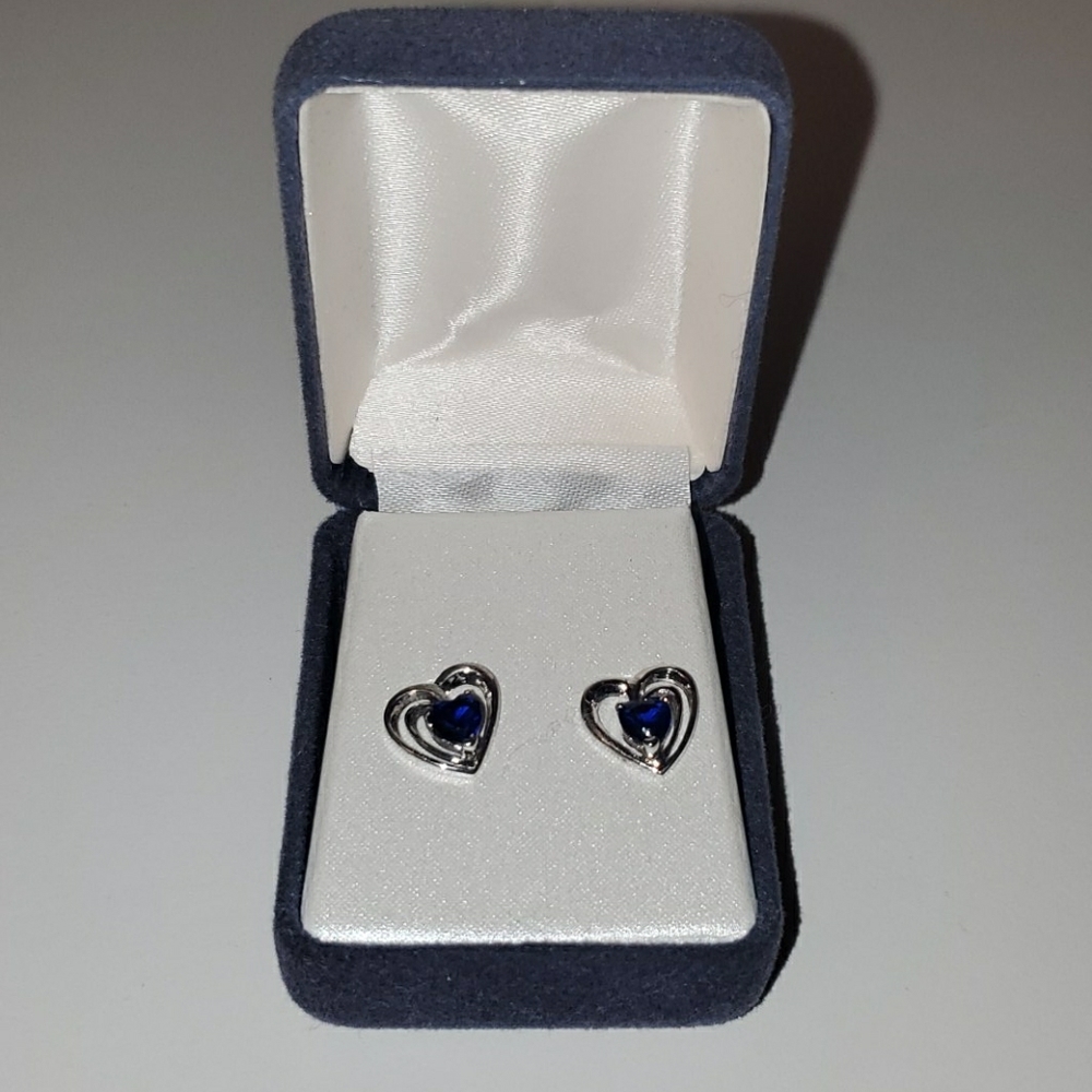 Sterling silver Saphire heart earrings